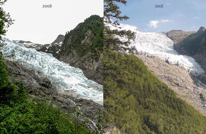 Evolution font glacier des Bossons