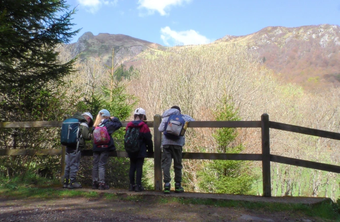 élèves en randonnée volcans