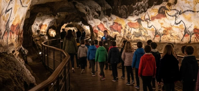 Classe de CE2 visite grotte dans le Périgord